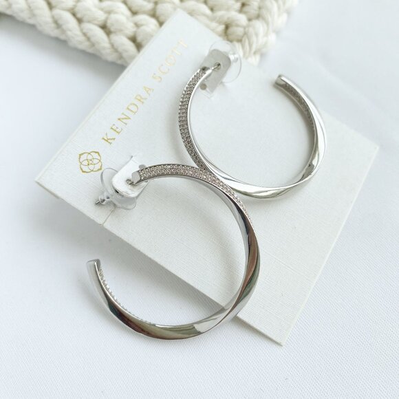 Authentic Kendra Scott Ella - Silver White Crystal Hoop Earrings - Picture 2 of 4